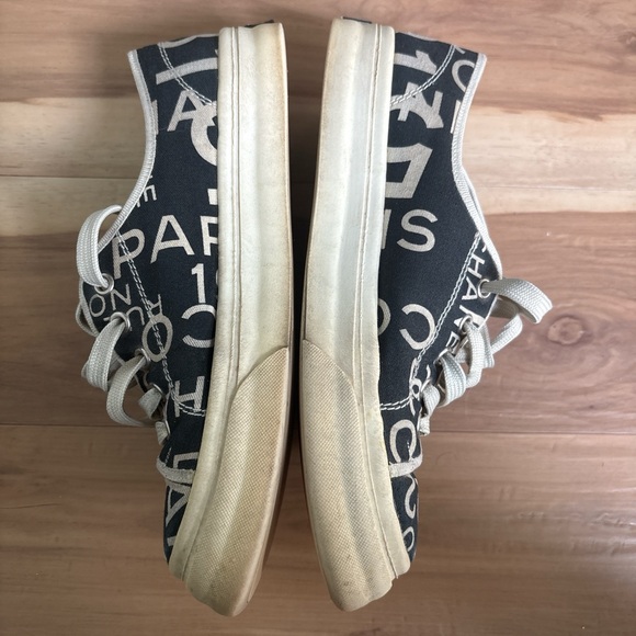 Chanel Black and Cream Canvas Sneakers - Picture 2 of 7